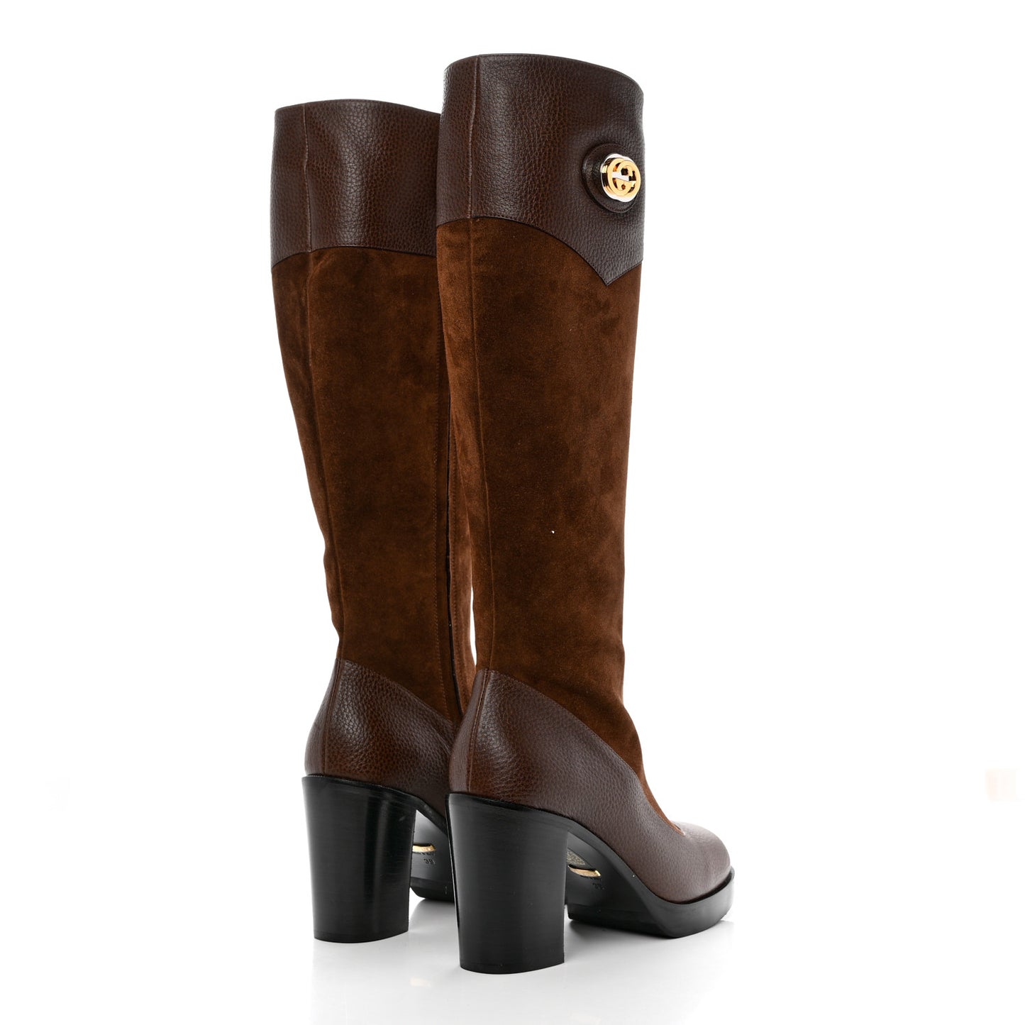 Austin Calfskin Super Softy Suede Interlocking G Knee High Boots 39 Brown Mahogany