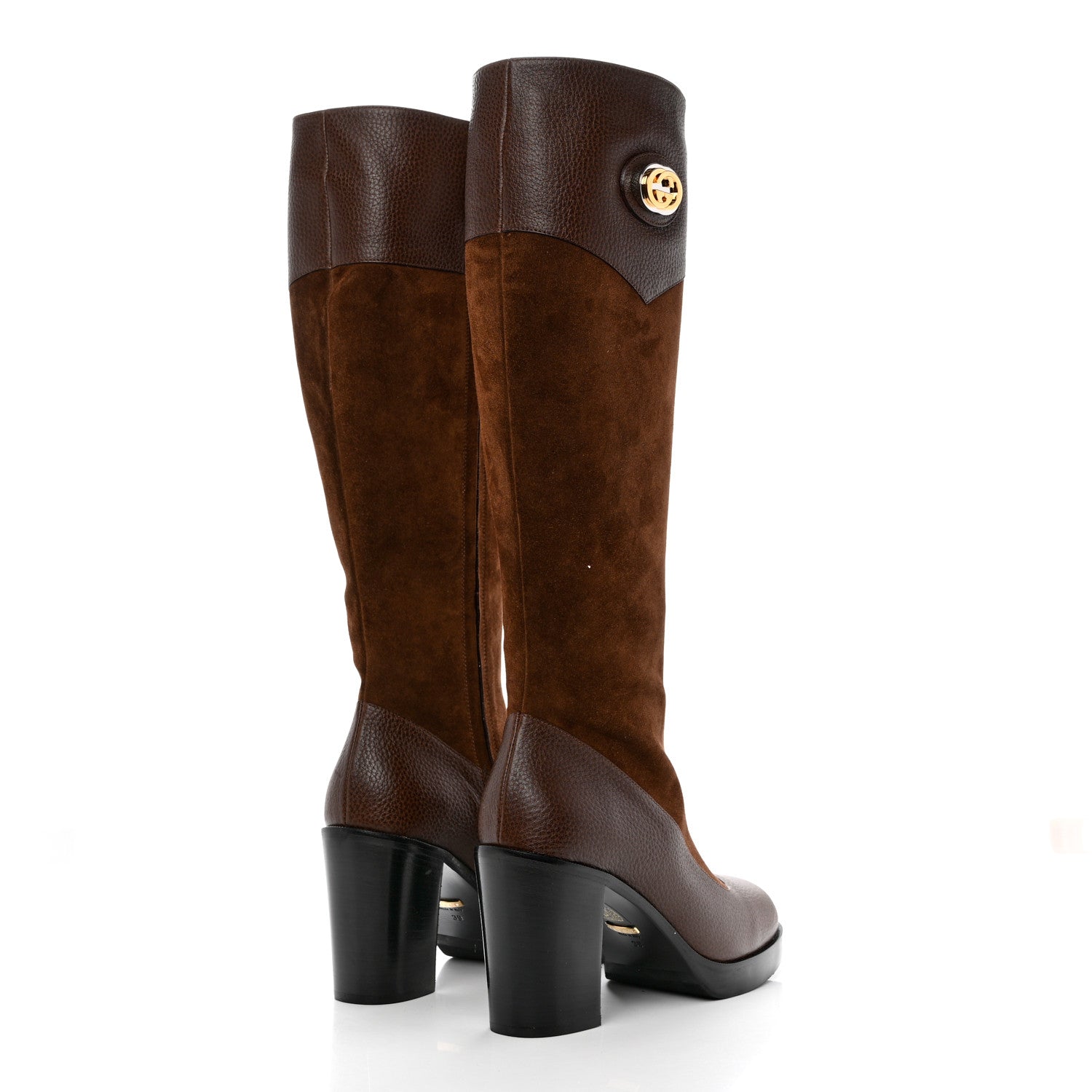 Gucci Austin Calfskin Super Softy Suede Interlocking G Knee High Boots 39 Brown Mahogany 4 of 11