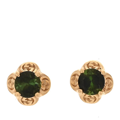 Gucci 18K Yellow Gold Green Tourmaline Interlocking G Earrings 49/4.75 1 of 6