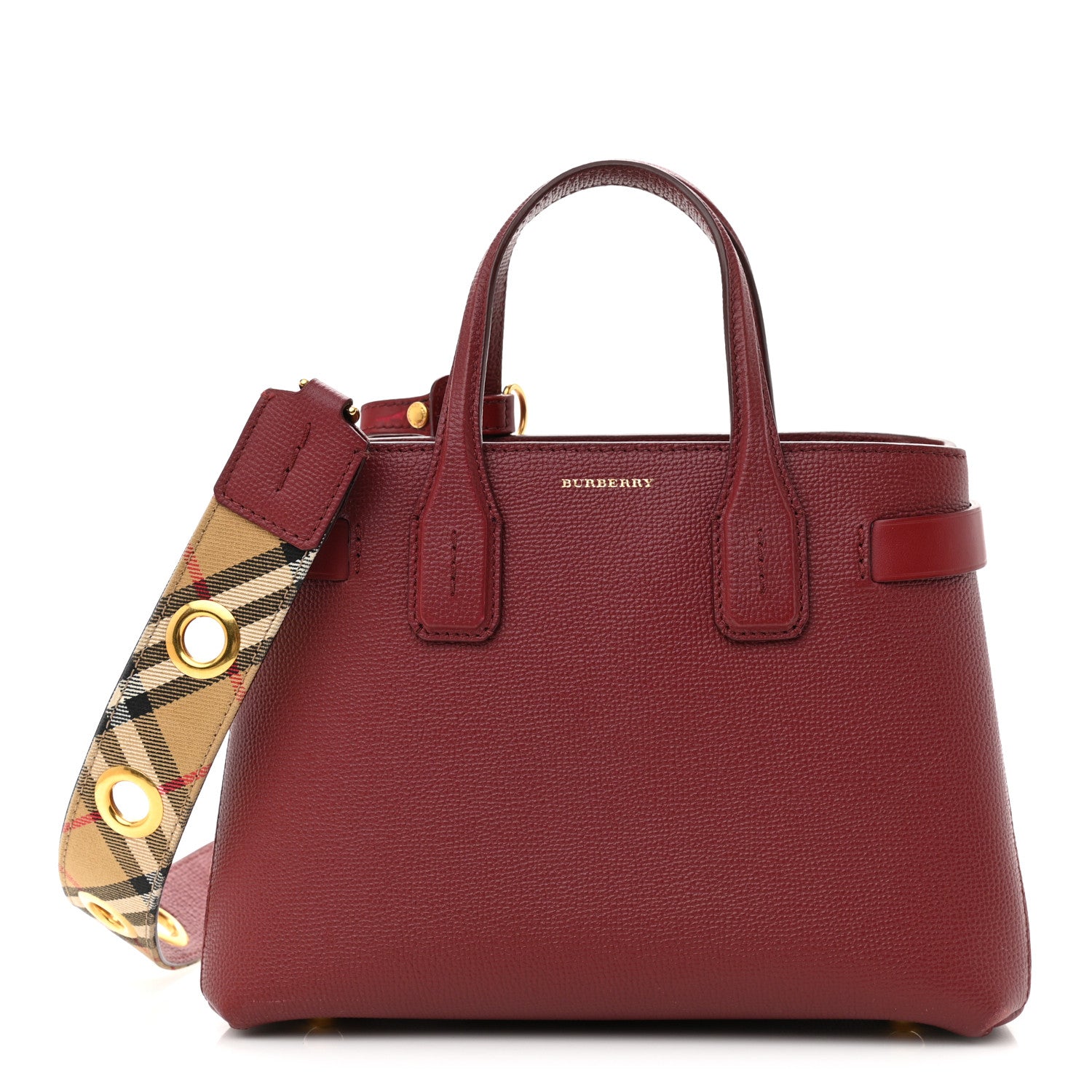 Burberry Derby Calfskin House Check Small Banner Tote Russet Red 1 of 13