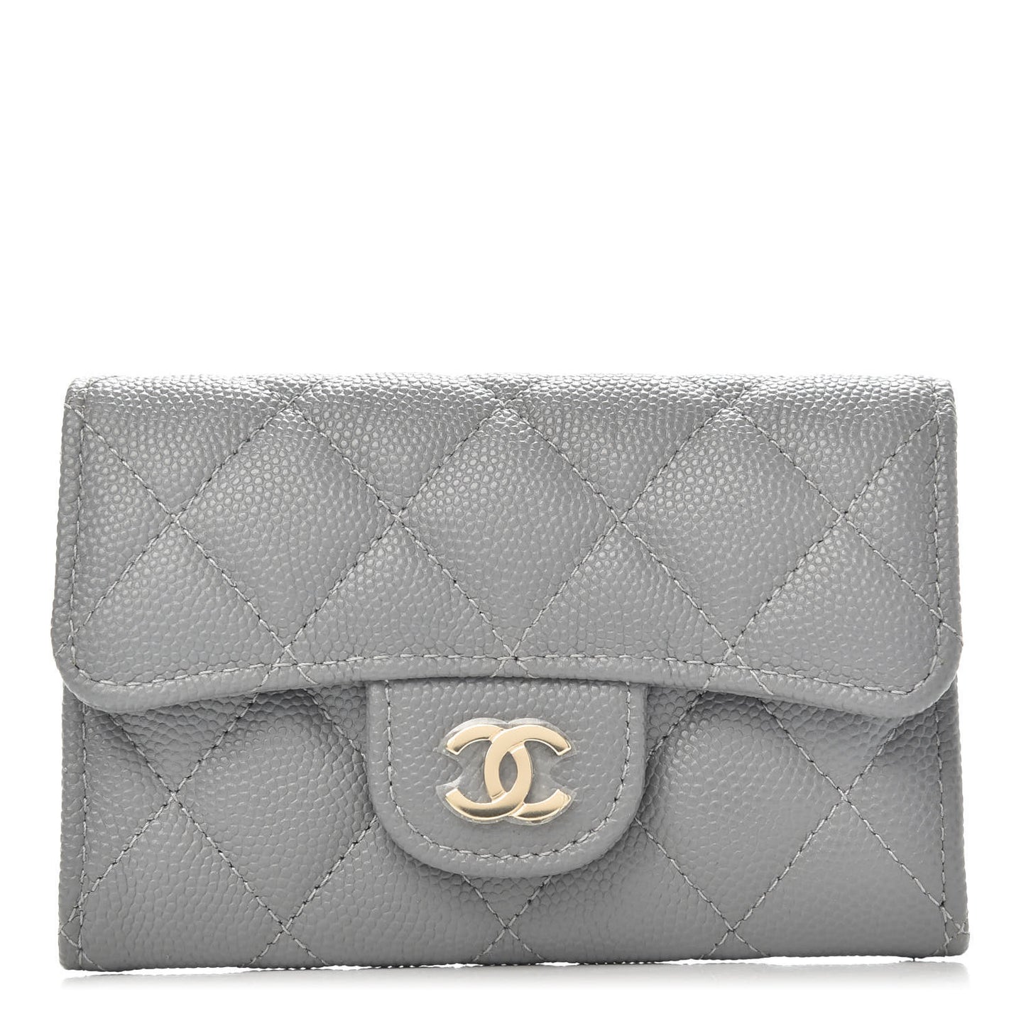 Caviar Quilted Flap Card Holder Wallet Dark Grey
