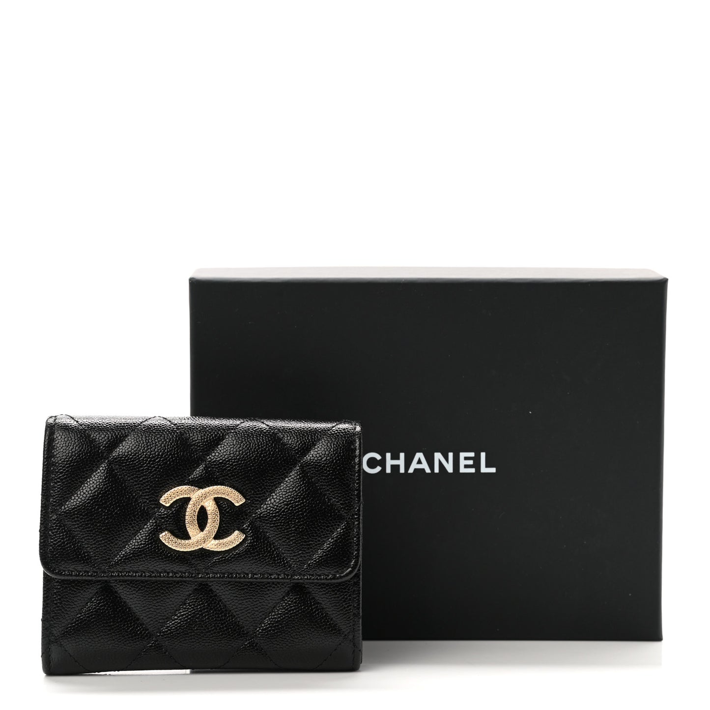 Shiny Caviar Quilted Studded CC Flap Card Holder Black