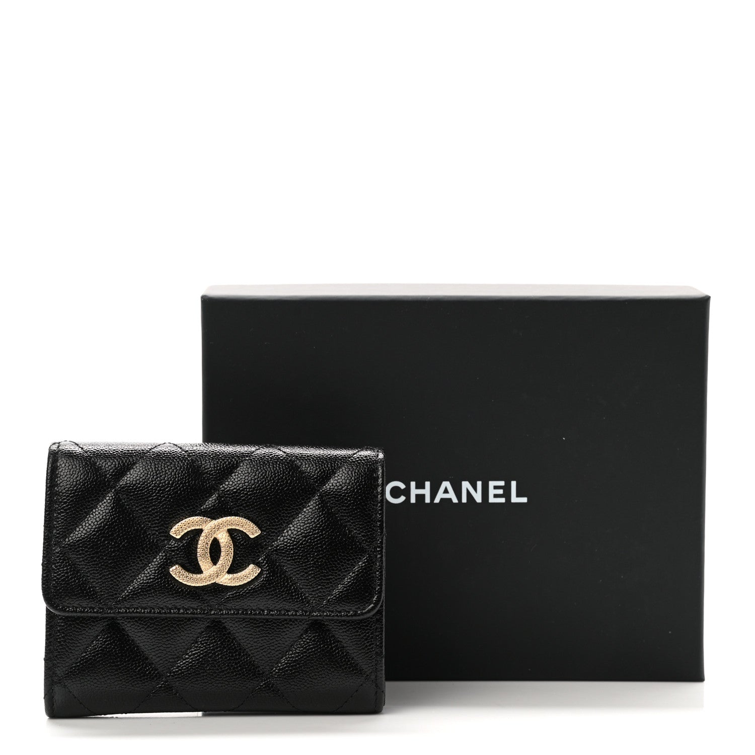 Chanel Shiny Caviar Quilted Studded CC Flap Card Holder Black 9 of 9