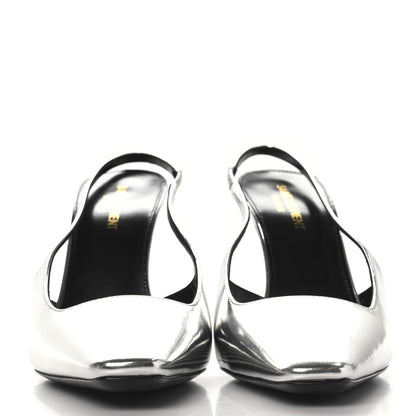 Saint Laurent Patent Tom 90 Dream Slingback Pumps 38.5 Argento 3 of 10