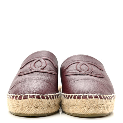 Chanel Calfskin CC Espadrille Mules 37 Burgundy 2 of 9