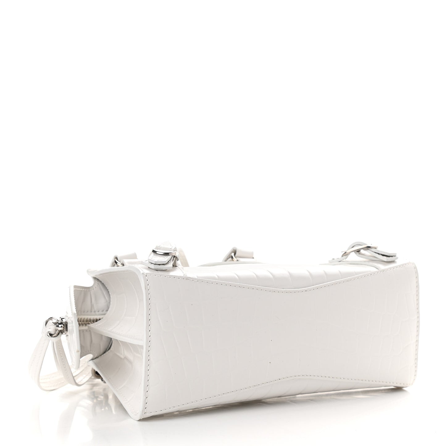 Semi Shiny Calfskin Crocodile Embossed Neo Classic Silver Hardware Mini City White