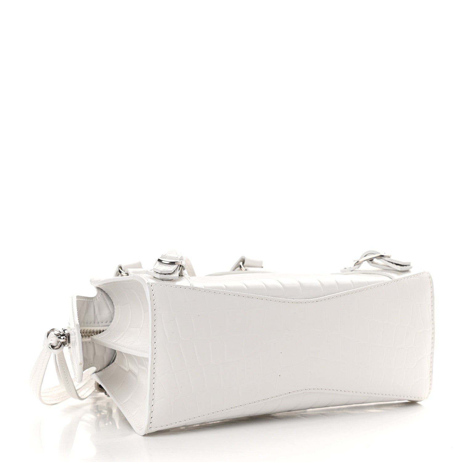 Balenciaga Semi Shiny Calfskin Crocodile Embossed Neo Classic Silver Hardware Mini City White 4 of 8