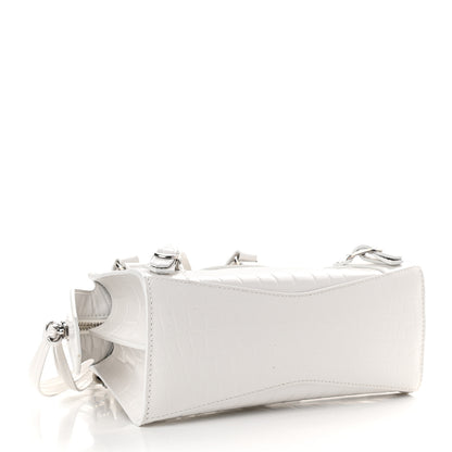 Balenciaga Semi Shiny Calfskin Crocodile Embossed Neo Classic Silver Hardware Mini City White 4 of 8