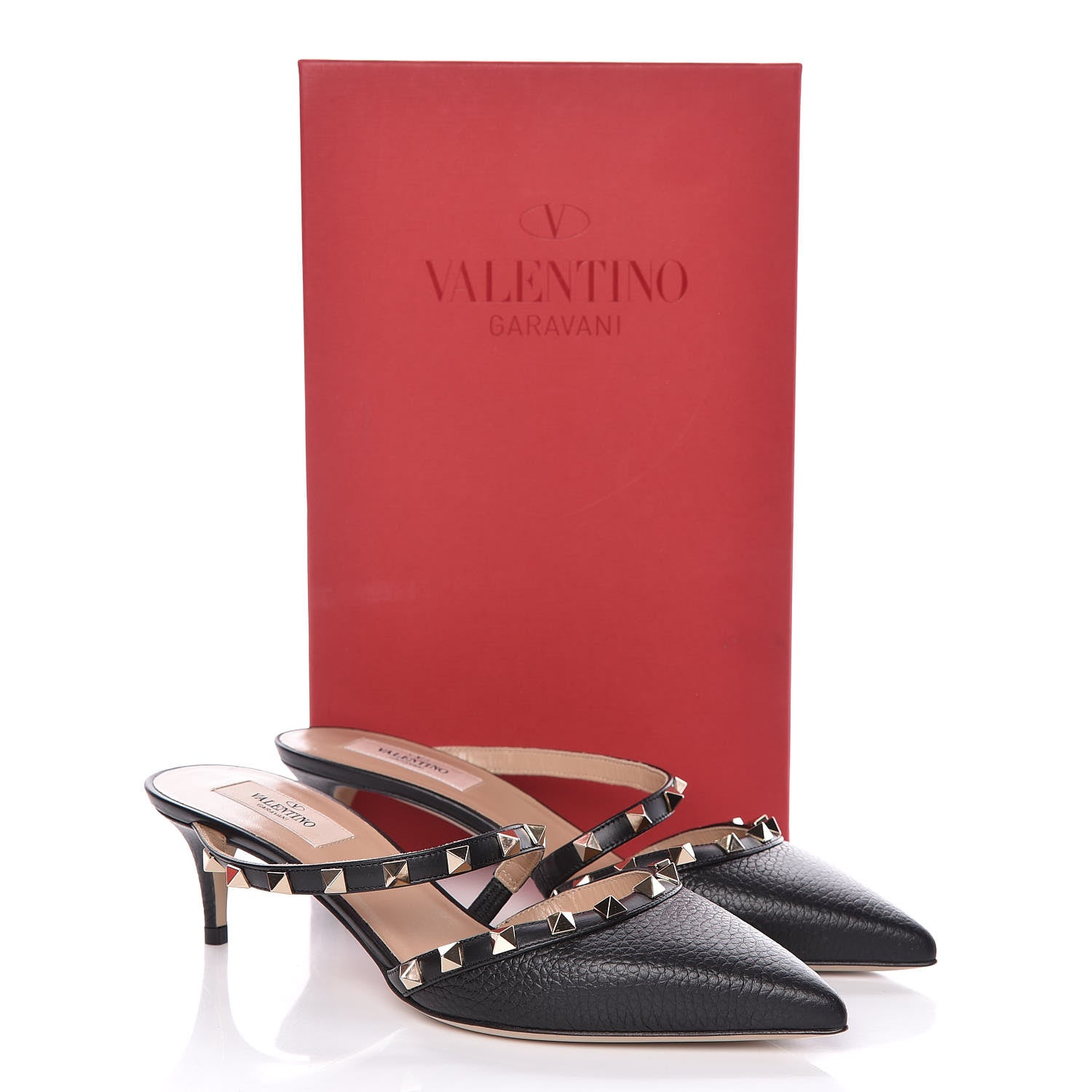 Valentino Garavani Pebbled Calfskin Rockstud Cross Strap 50mm Mules 38.5 Black 9 of 9