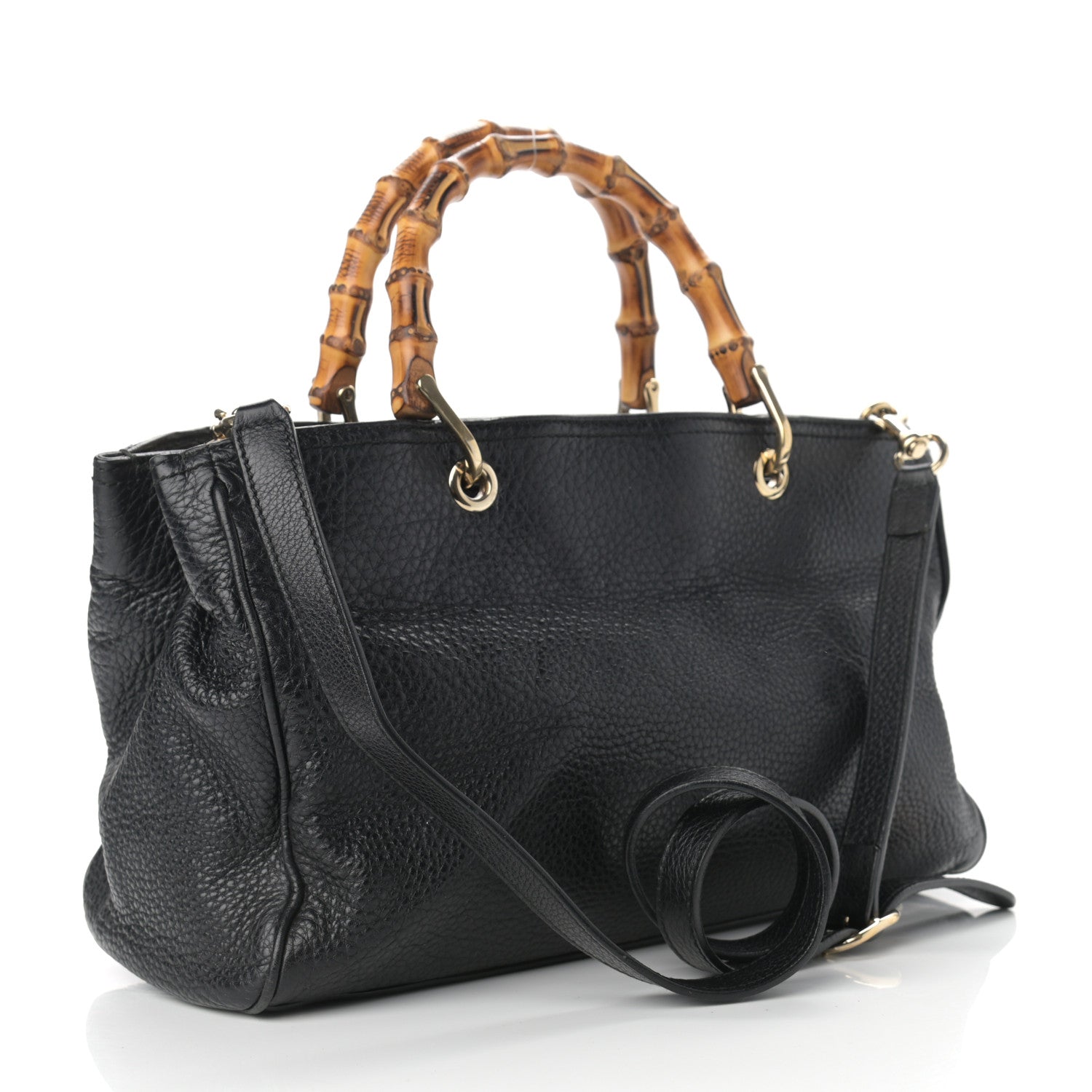 Gucci Pebbled Calfskin Medium Bamboo Shopper Tote Black 2 of 12