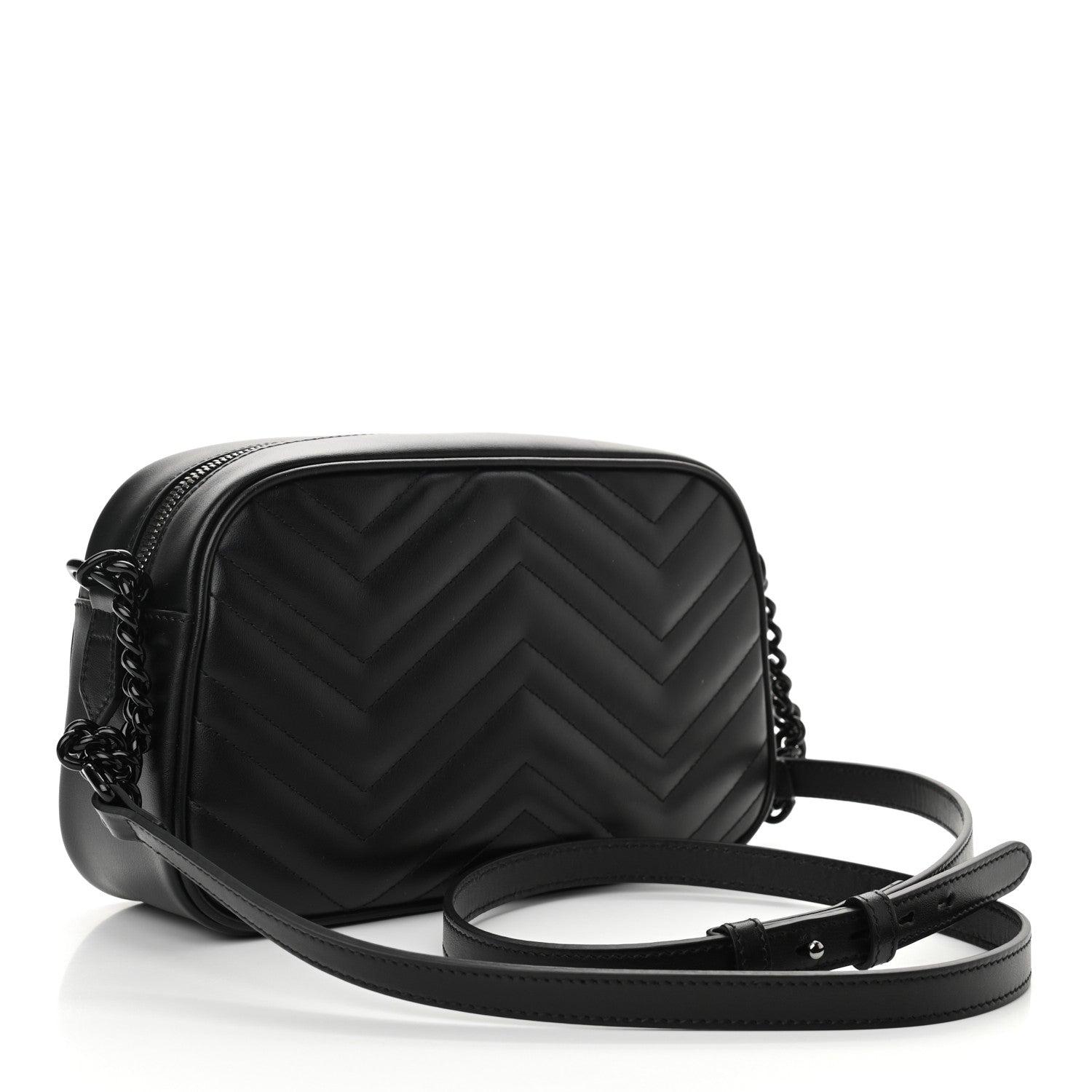Gucci Calfskin Matelasse Monochrome Small GG Marmont Chain Shoulder Bag Black 3 of 10