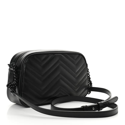 Gucci Calfskin Matelasse Monochrome Small GG Marmont Chain Shoulder Bag Black 3 of 10