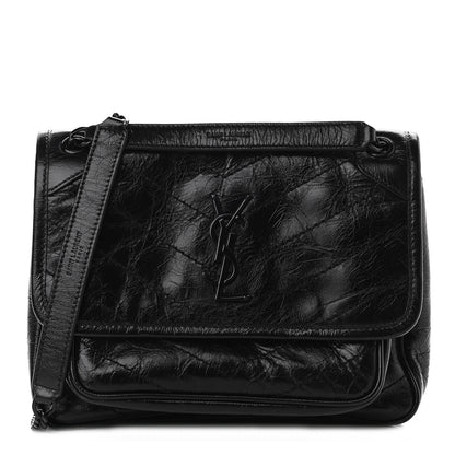 Saint Laurent Crinkled Calfskin Matelasse Monogram Baby Niki Chain Satchel Black 1 of 8