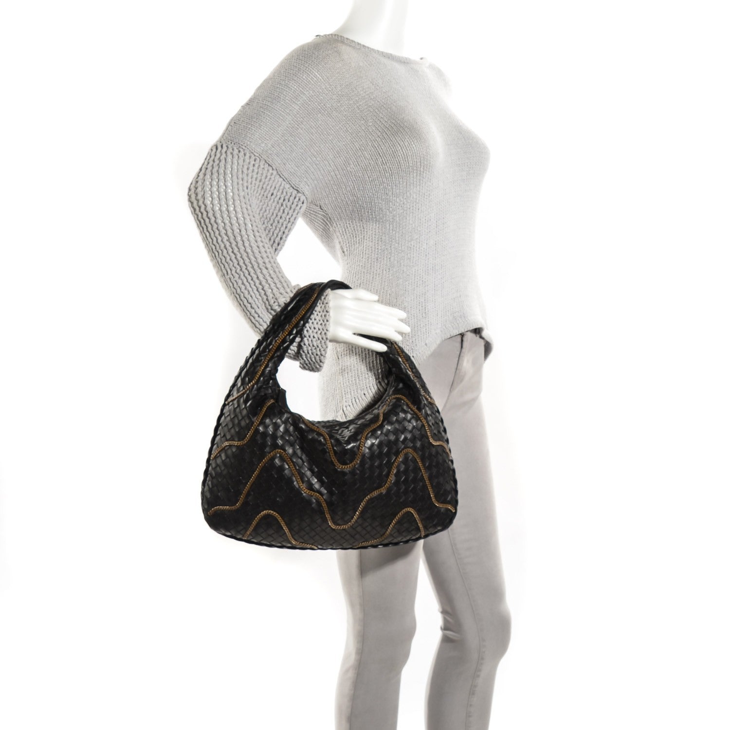 Bottega Veneta Nappa Intrecciato Medium Veneta Chain Hobo Nero Black 2 of 10
