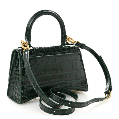 Balenciaga Shiny Calfskin Crocodile Embossed Hourglass Top Handle Bag XS Forest Green 3 of 10