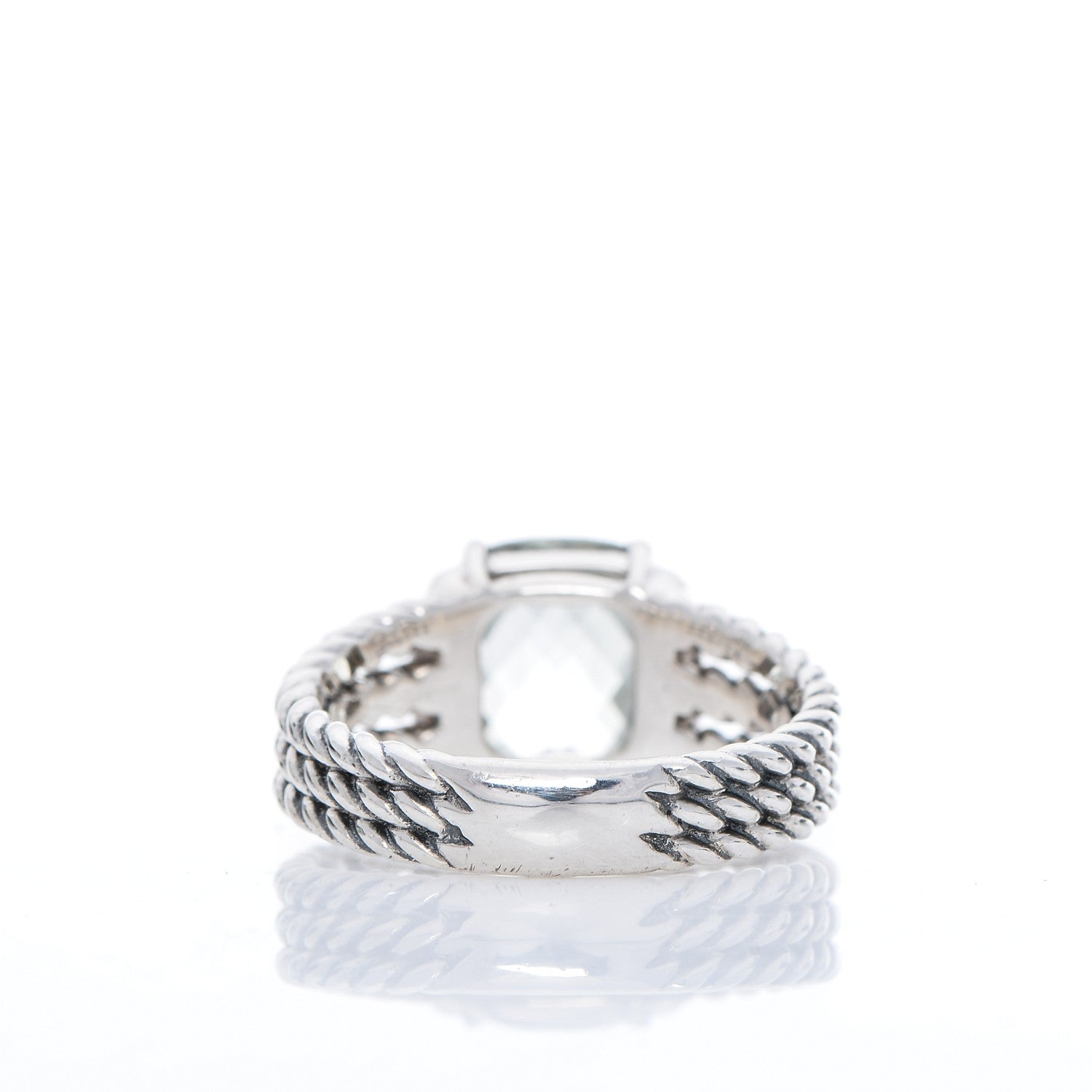 David Yurman Sterling Silver Diamond Prasiolite 10mm Petite Wheaton Ring 57 8 4 of 5