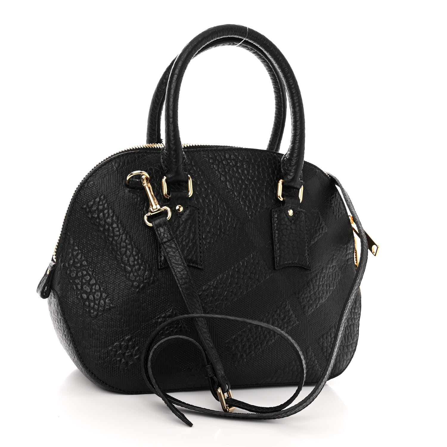 Burberry Heritage Grain Check Embossed Small Orchard Bowling Bag Black 3 of 9