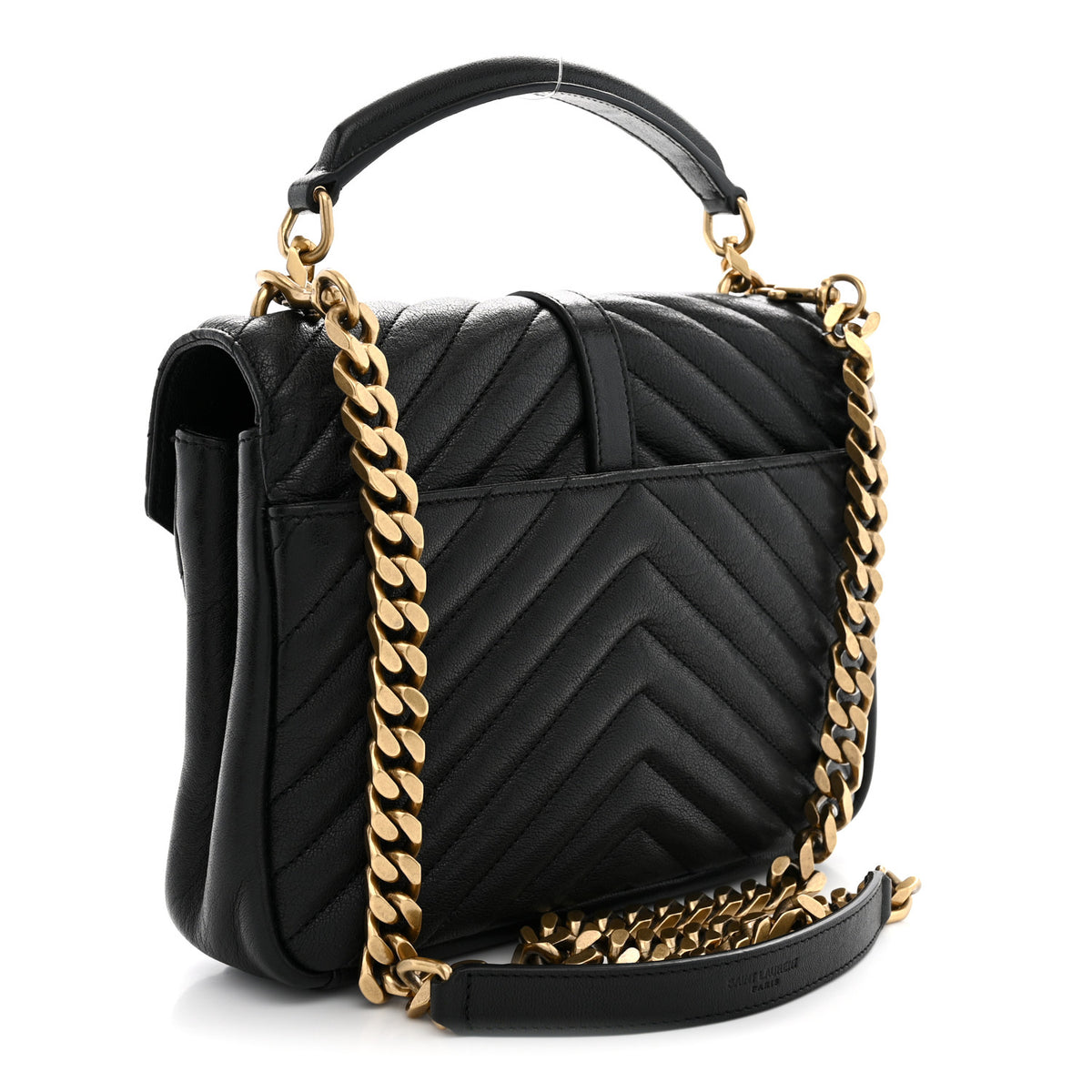Sheepskin Matelasse Chevron Monogram Medium College Bag Black