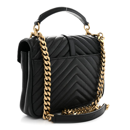 Saint Laurent Sheepskin Matelasse Chevron Monogram Medium College Bag Black 3 of 11