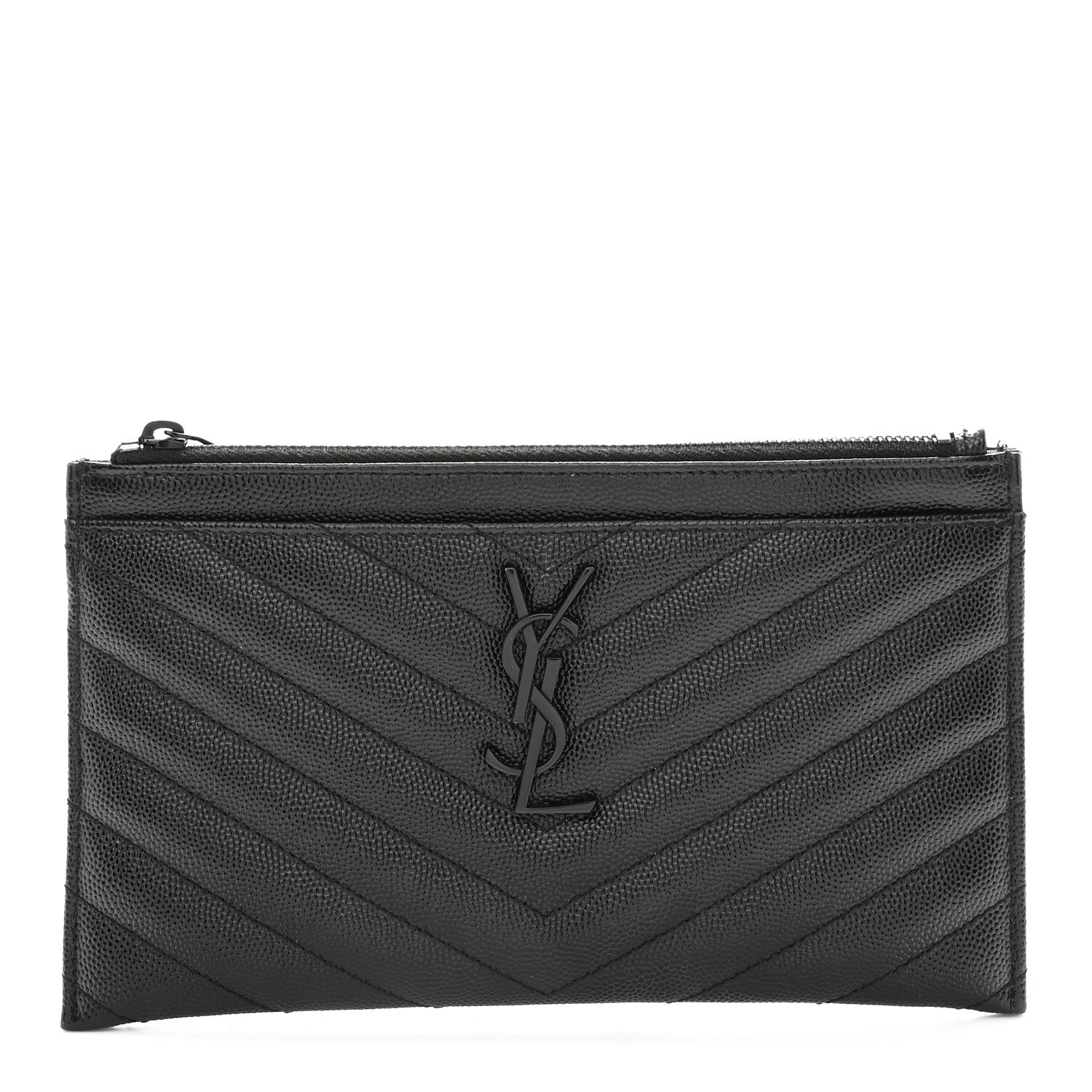 Saint Laurent Grain De Poudre Chevron Monogram Monochrome Bill Pouch Black 1 of 8