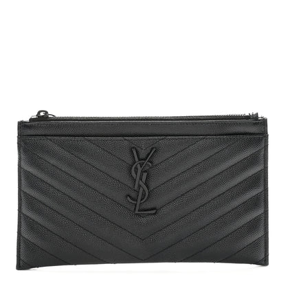 Saint Laurent Grain De Poudre Chevron Monogram Monochrome Bill Pouch Black 1 of 8