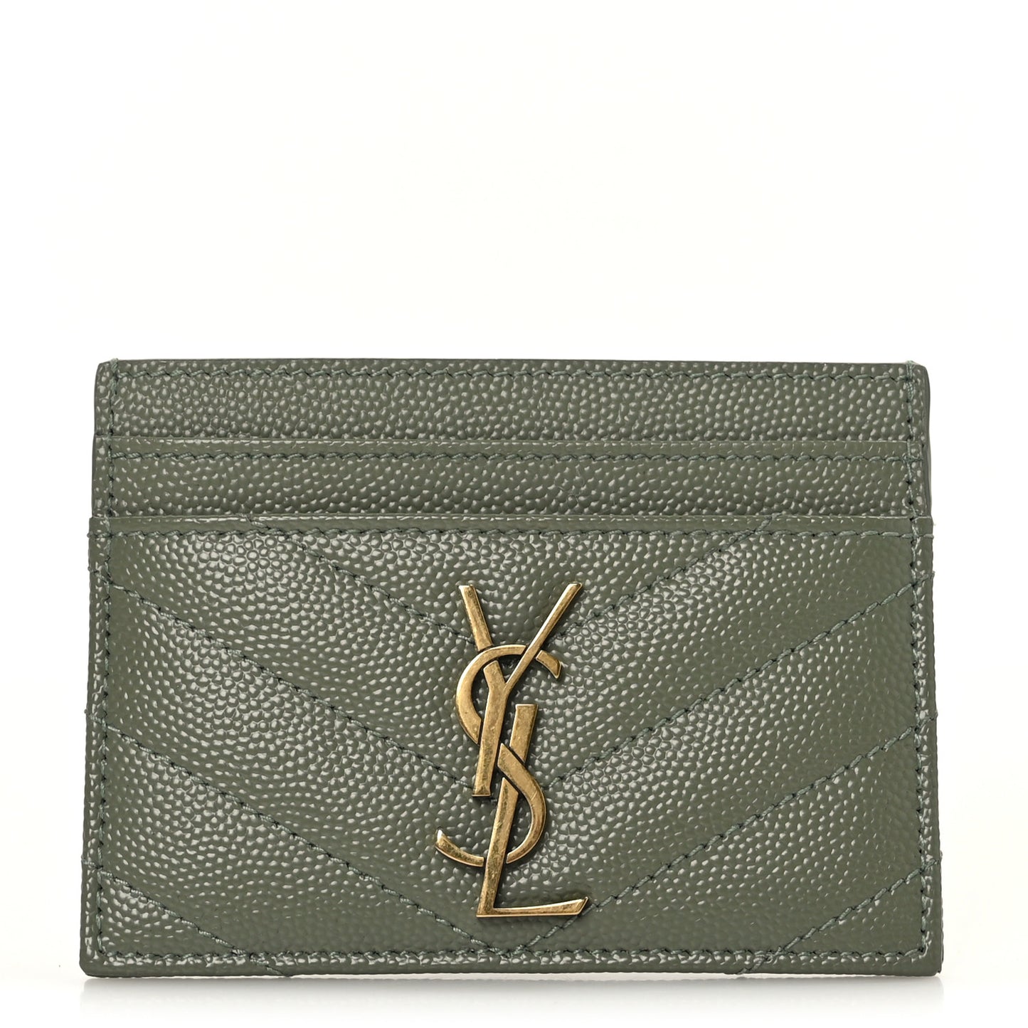 Grain De Poudre Matelasse Chevron Monogram Credit Card Case Light Sage