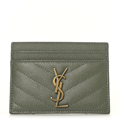 Saint Laurent Grain De Poudre Matelasse Chevron Monogram Credit Card Case Light Sage 1 of 7