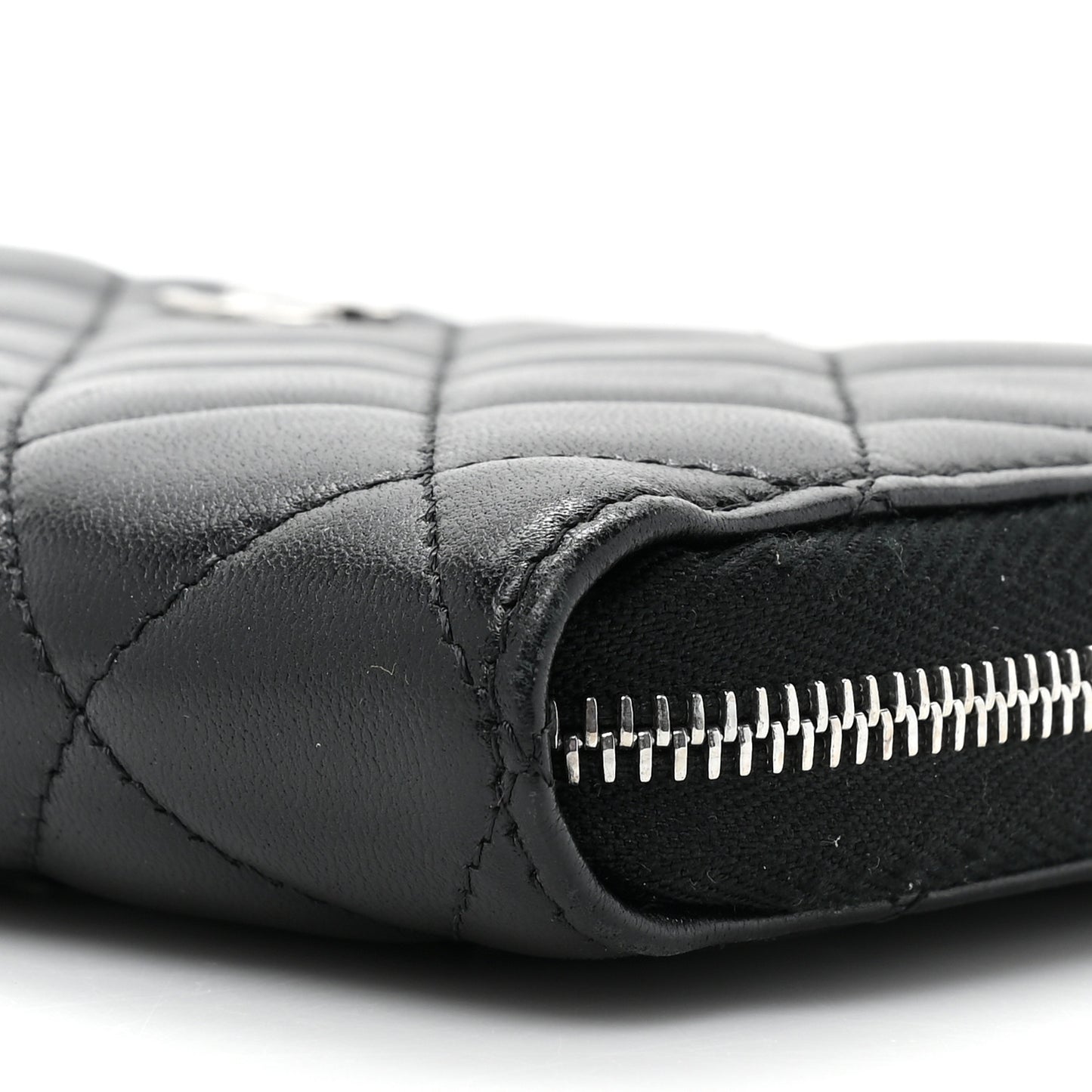 Lambskin Quilted Large Gusset Zip Around Wallet Black