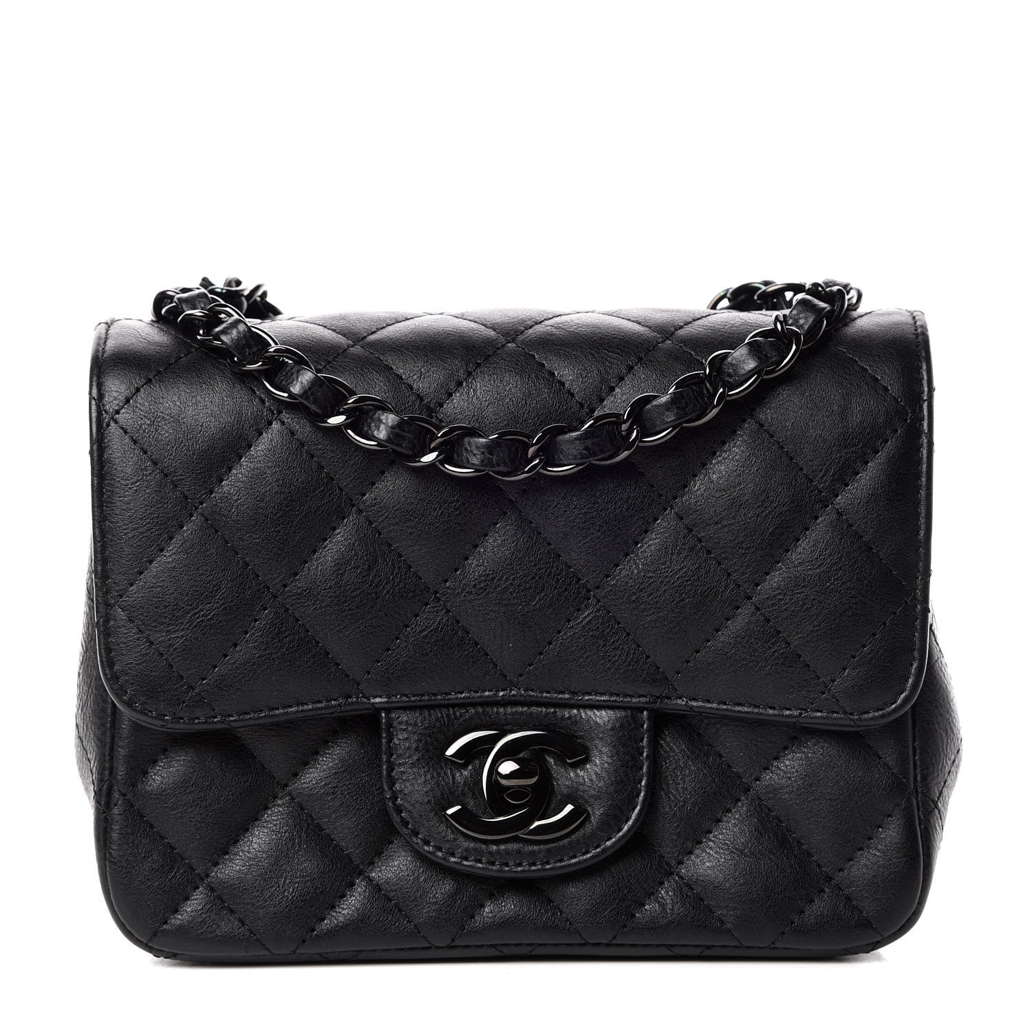 Chanel Crumpled Calfskin Quilted Mini Square Flap So Black 1 of 10