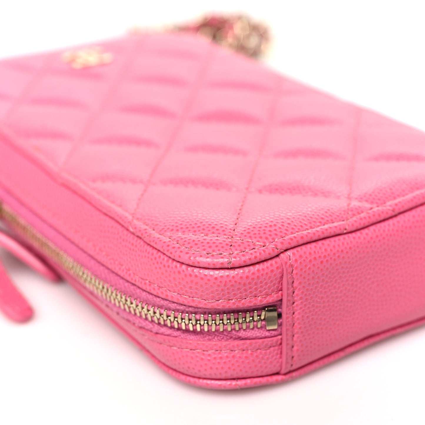 Caviar Quilted Phone Holder Wallet On Chain WOC Pink
