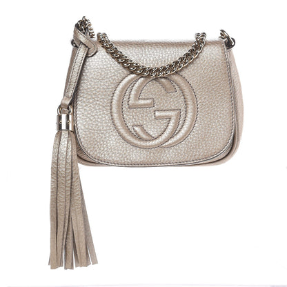 Gucci Metallic Pebbled Calfskin Small Soho Flap Crossbody Golden Beige 1 of 7