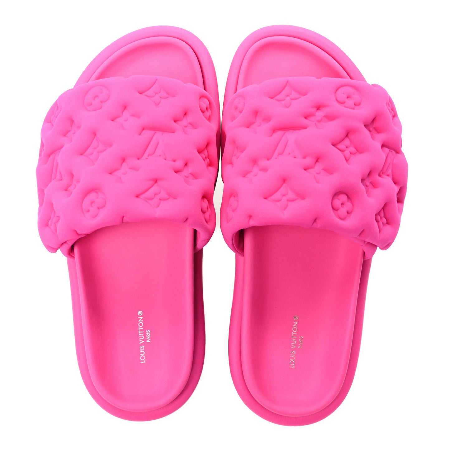 Technical Fabric Embossed Monogram Pool Pillow Comfort Mules 41 Fuchsia