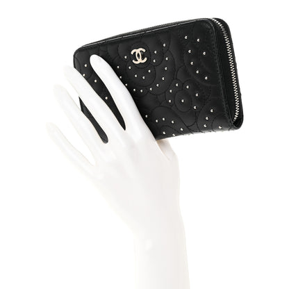 Chanel Lambskin Camellia Studded Medium Gusset Zip Around Wallet Black 2 of 12