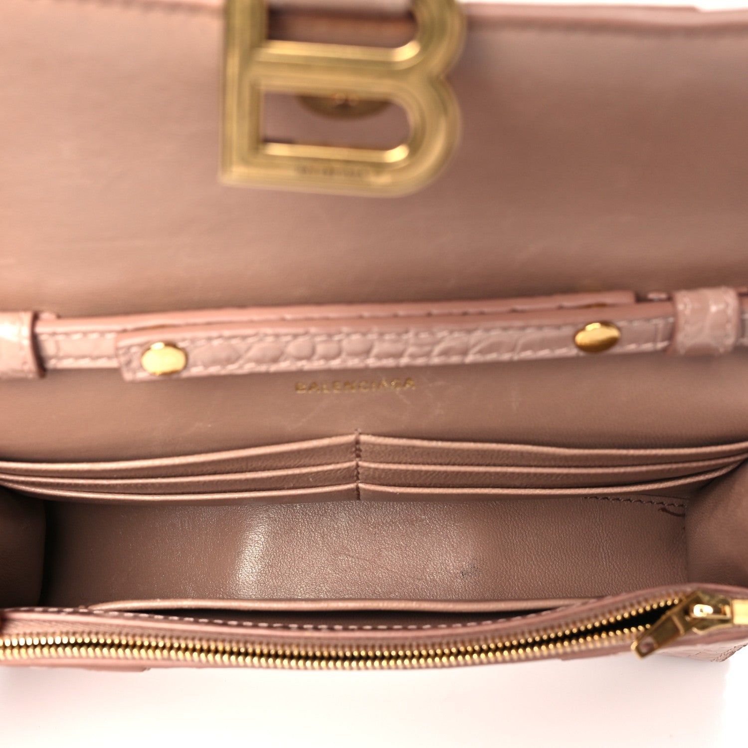 Balenciaga Shiny Calfskin Crocodile Embossed Hourglass Chain Bag Nude Beige 5 of 13