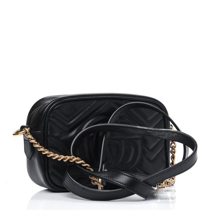 Gucci Calfskin Matelasse Mini GG Marmont Chain Shoulder Bag Black 2 of 4