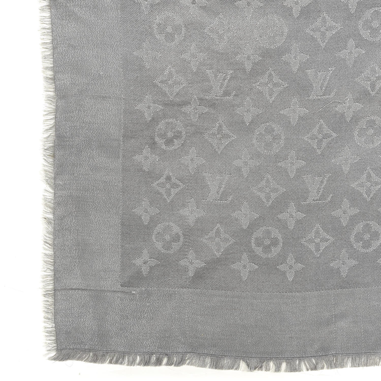 Louis Vuitton Silk Lurex Wool Monogram Shine Shawl Charcoal Grey 3 of 3