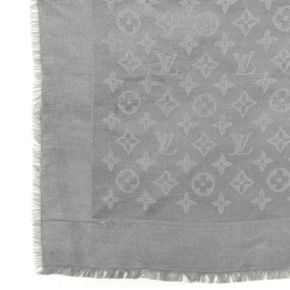 Louis Vuitton Silk Lurex Wool Monogram Shine Shawl Charcoal Grey 3 of 3