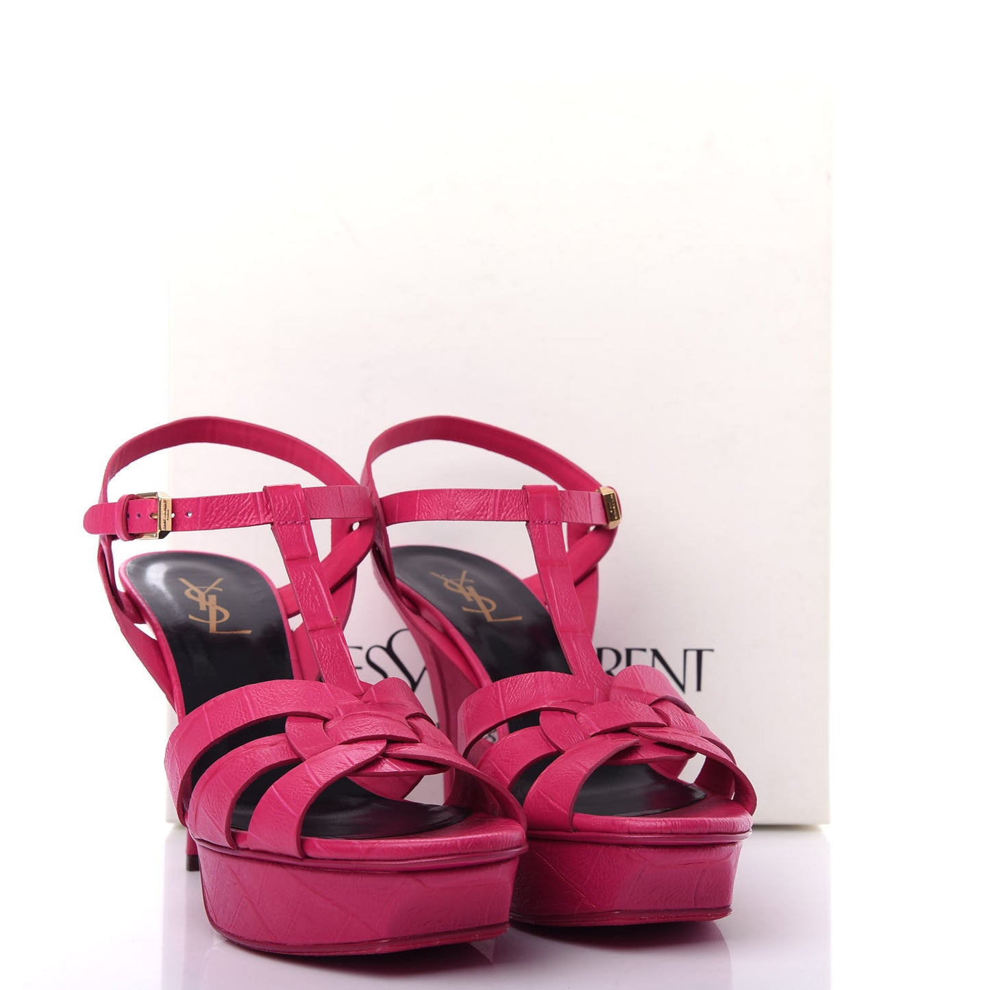 Calfskin Crocodile Embossed Tribute 75 Platform Sandals 39 Bubblegum