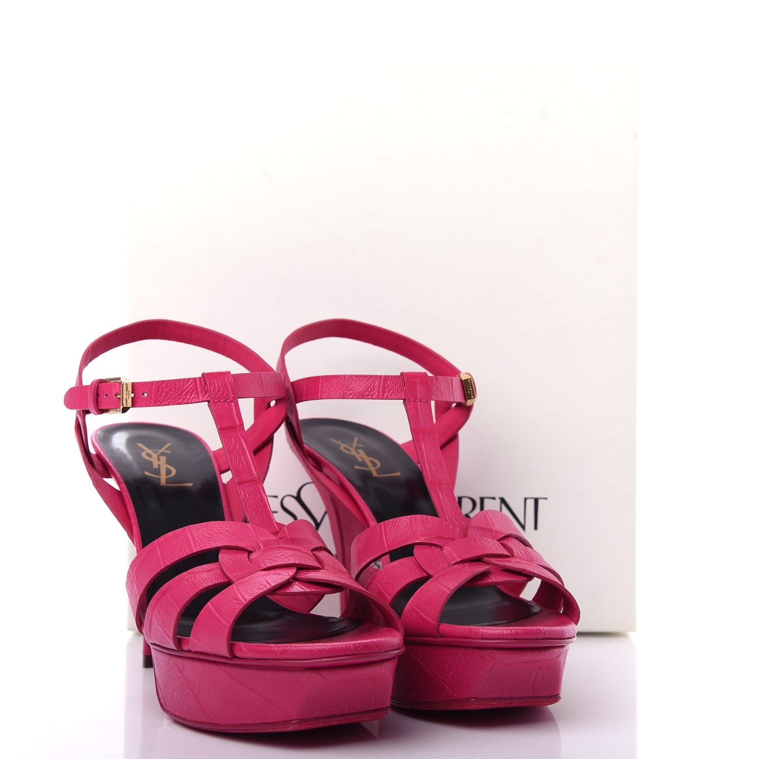 Saint Laurent Calfskin Crocodile Embossed Tribute 75 Platform Sandals 39 Bubblegum 11 of 11