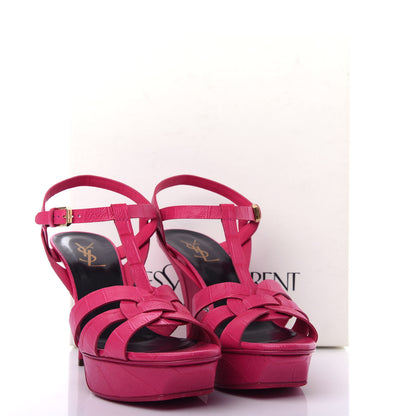 Saint Laurent Calfskin Crocodile Embossed Tribute 75 Platform Sandals 39 Bubblegum 11 of 11