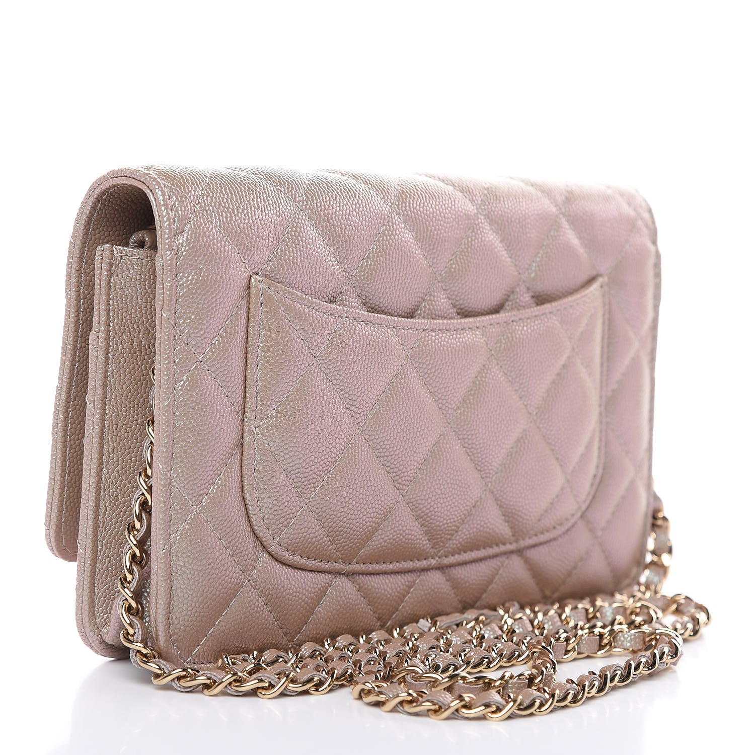 Chanel Iridescent Caviar Quilted Wallet On Chain WOC Beige 3 of 11