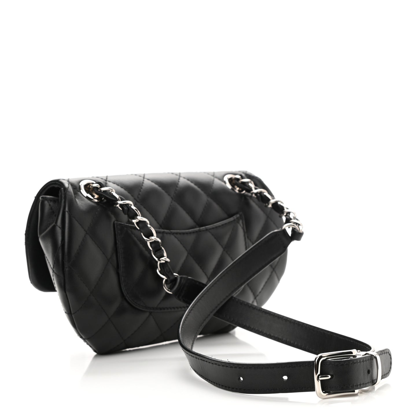 Calfskin Quilted CC Uniform Flap Belt Bag Black