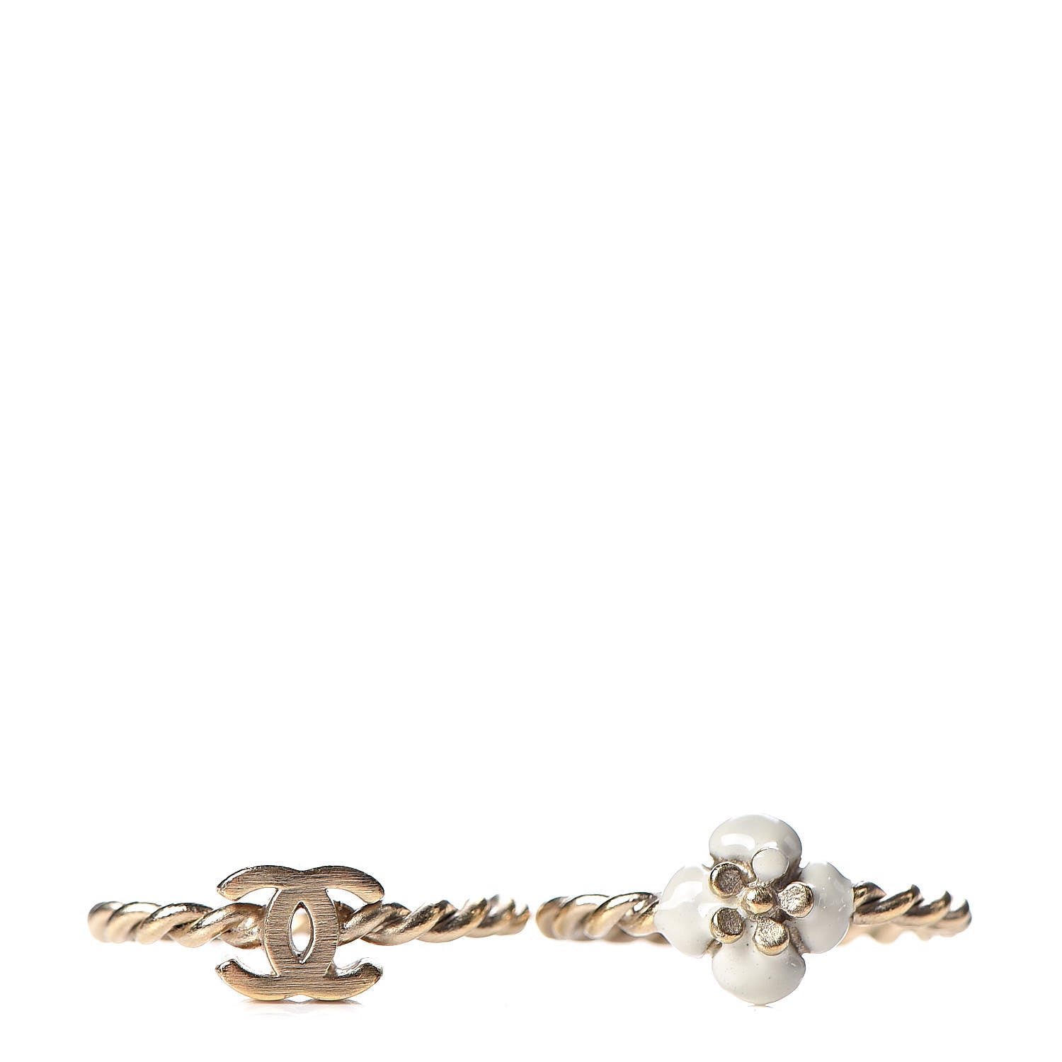Chanel Enamel Camellia CC Ring Set of 2 6 4.5 Light Gold White 3 of 6