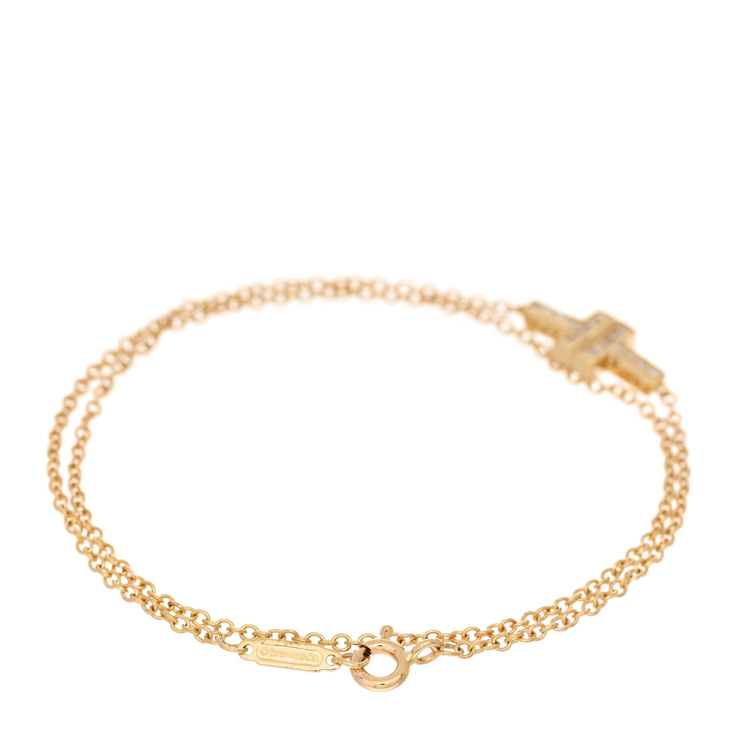 18K Yellow Gold Diamond T Double Chain Bracelet