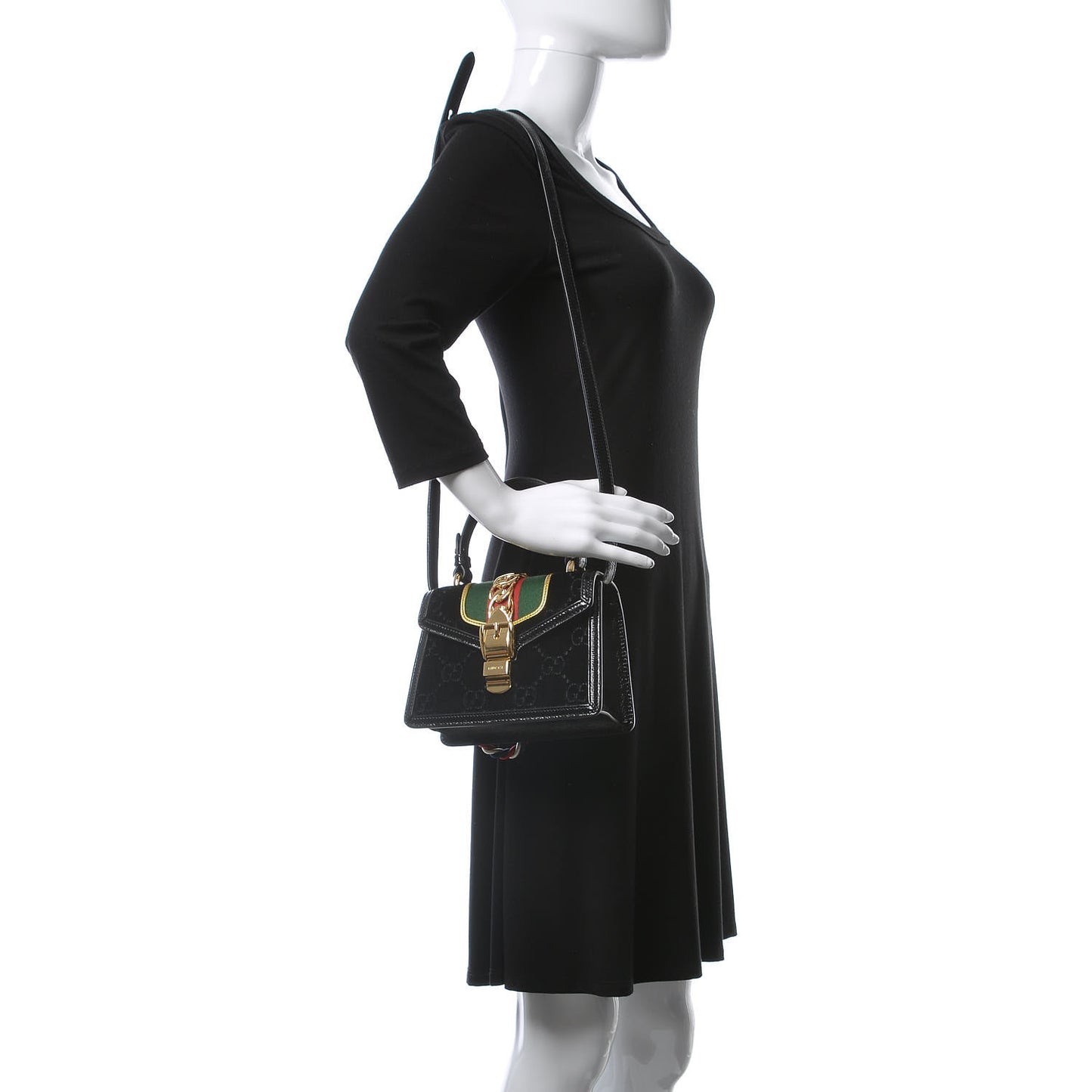 Velvet GG Monogram Mini Sylvie Top Handle Bag Black
