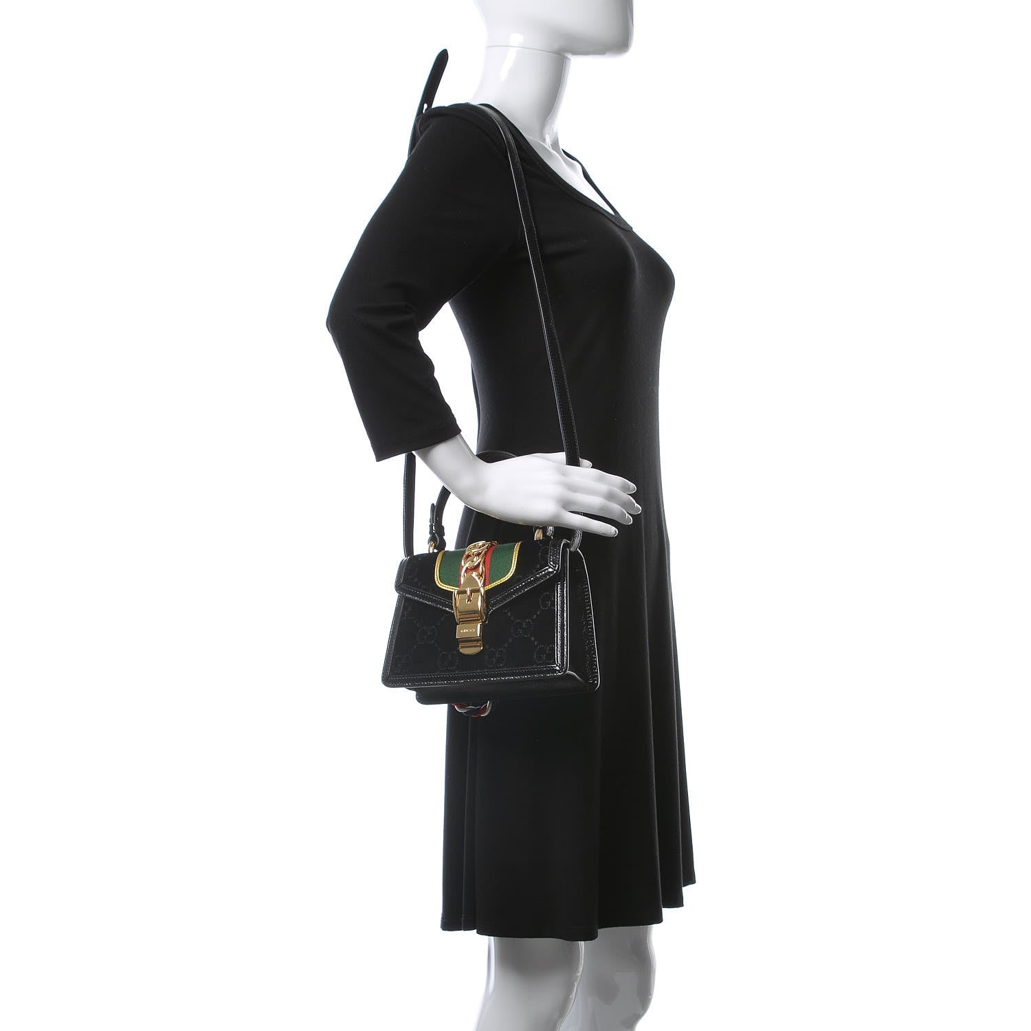 Gucci Velvet GG Monogram Mini Sylvie Top Handle Bag Black 2 of 10