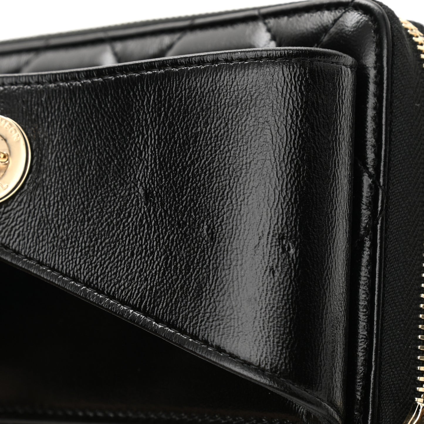 Shiny Lambskin Gusset Zip Around Waist Belt Wallet Black