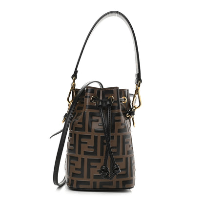 Fendi Vitello Liberty F is Fendi Bi-Color FF 1974 Embossed Mini Mon Tresor Bucket Bag Maya Black 1 of 9