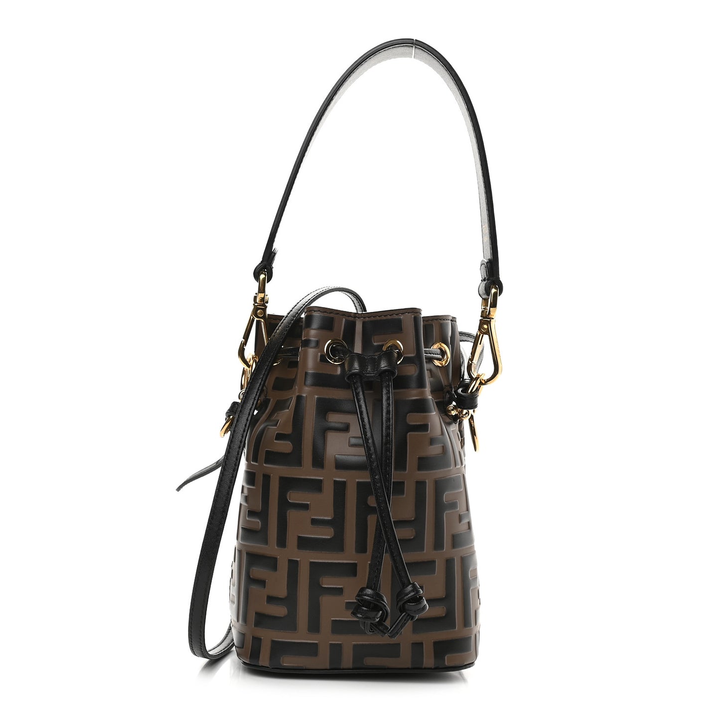 Vitello Liberty F is Fendi Bi-Color FF 1974 Embossed Mini Mon Tresor Bucket Bag Maya Black