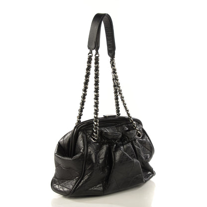 Chanel Distressed Lambskin Paris NY Framed Pleated Pouch Bag Black 3 of 7